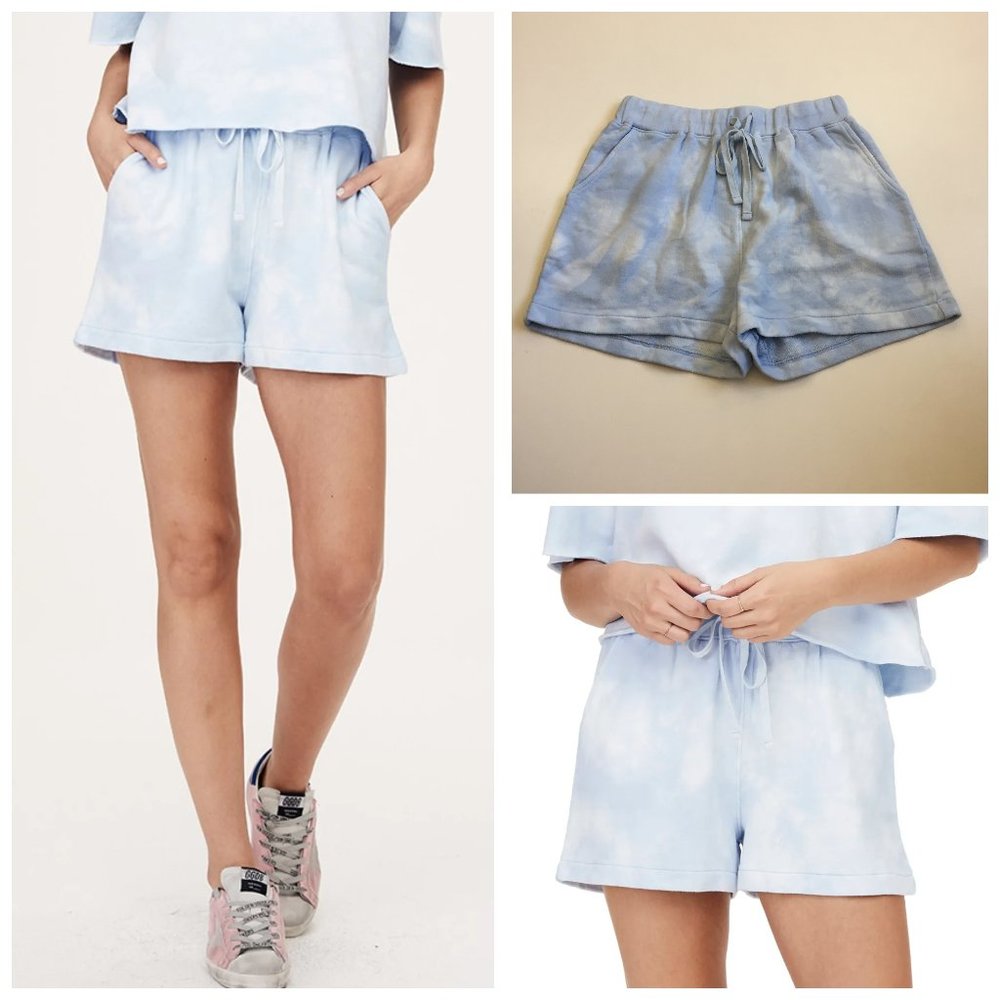 NWT DAVID LERNER Tie Dye Blue Cloud Britta High Rise Resort Drawstring Shorts